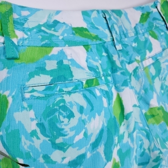 Lilly Pulitzer The Callahan Blue Lime White Floral Cotton Shorts Size 0 - Picture 4 of 16